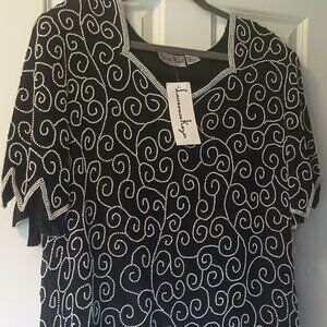 NWT 2x Formal Wear Top- Black with Pearl Beading